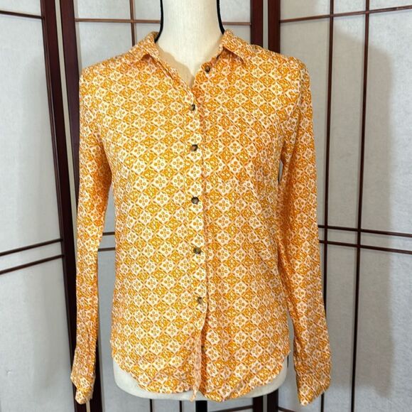 Maeve by Anthropologie yellowish orange button up shirt - Picture 1 of 6